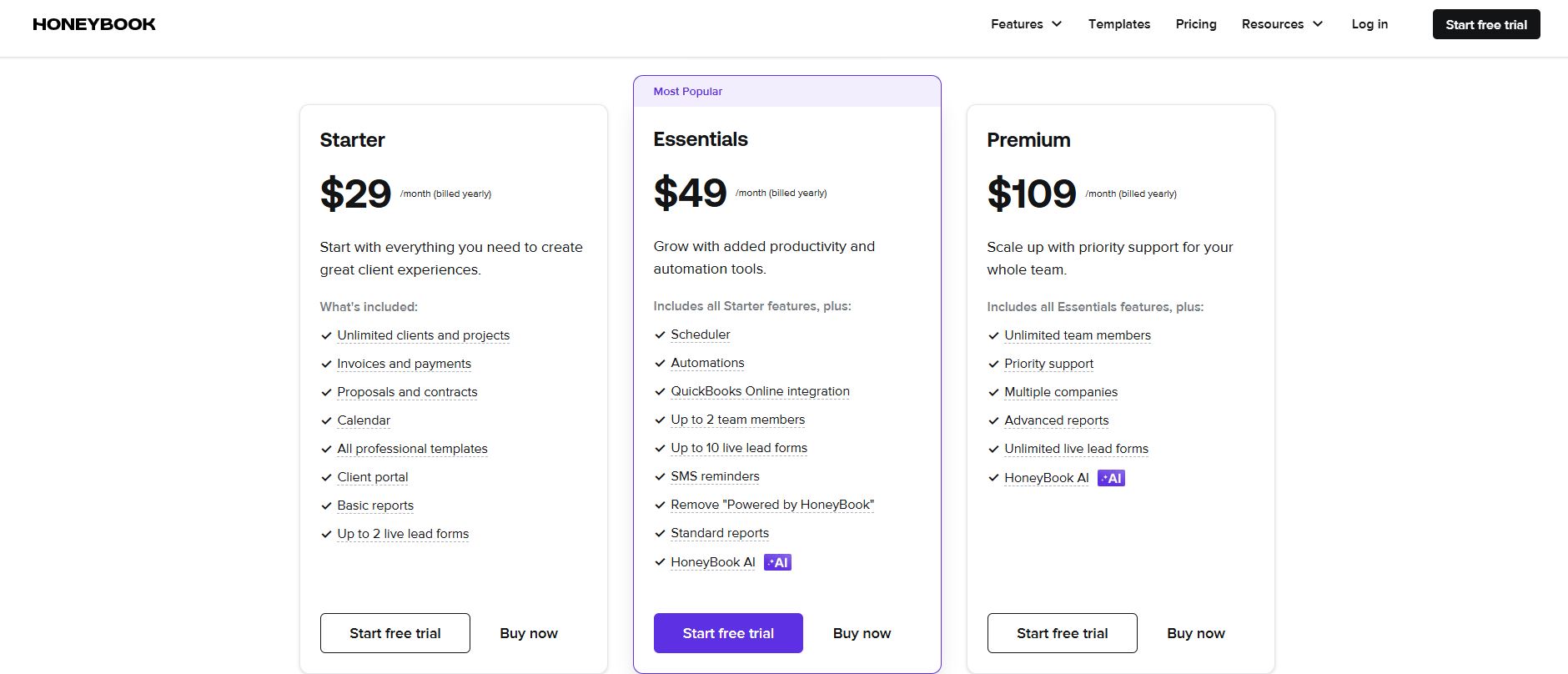 Honeybook Pricing