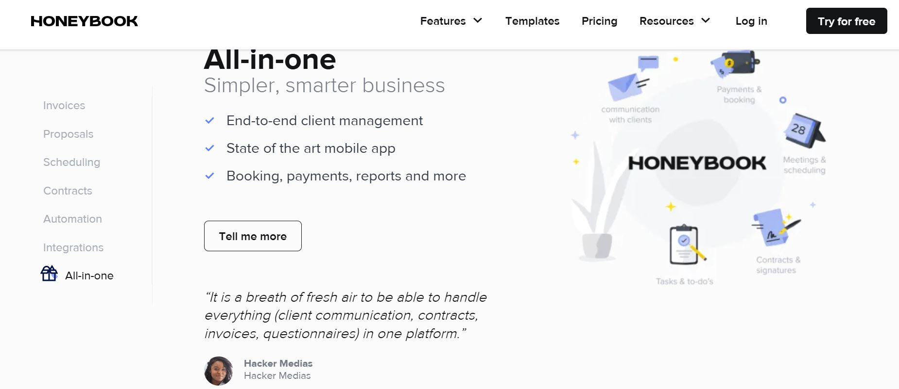 Honeybook client management tool