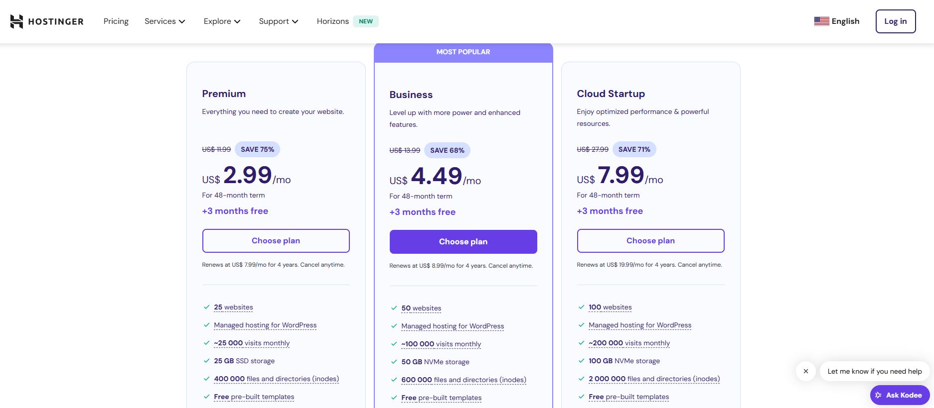 Hostinger Pricing