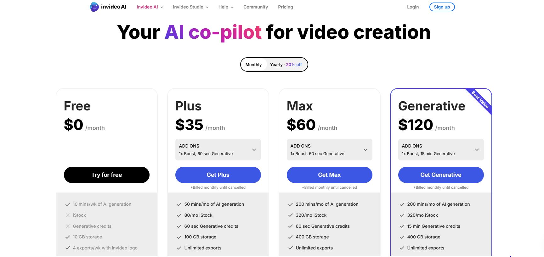 invideo ai pricing