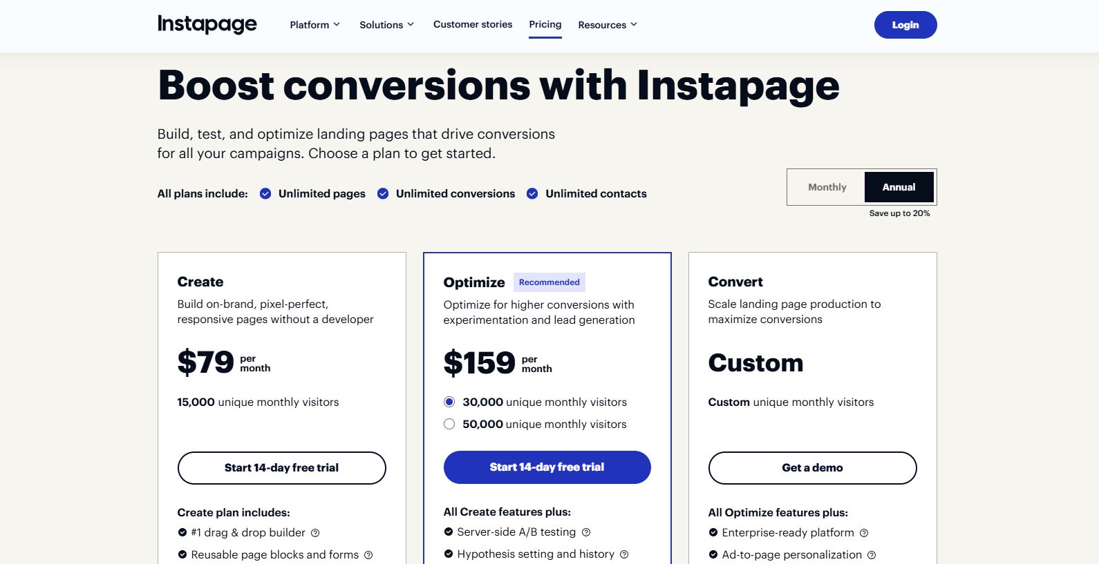 Instapage Pricing